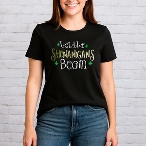 Celebrate It Black Tee with Playful Green and White Design